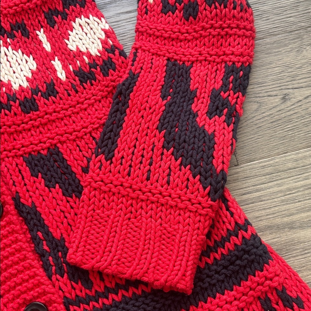 OUI | Red Patterned Knit Duster Button Up Sweater Made in Germany Size 2 - Picture 5 of 11
